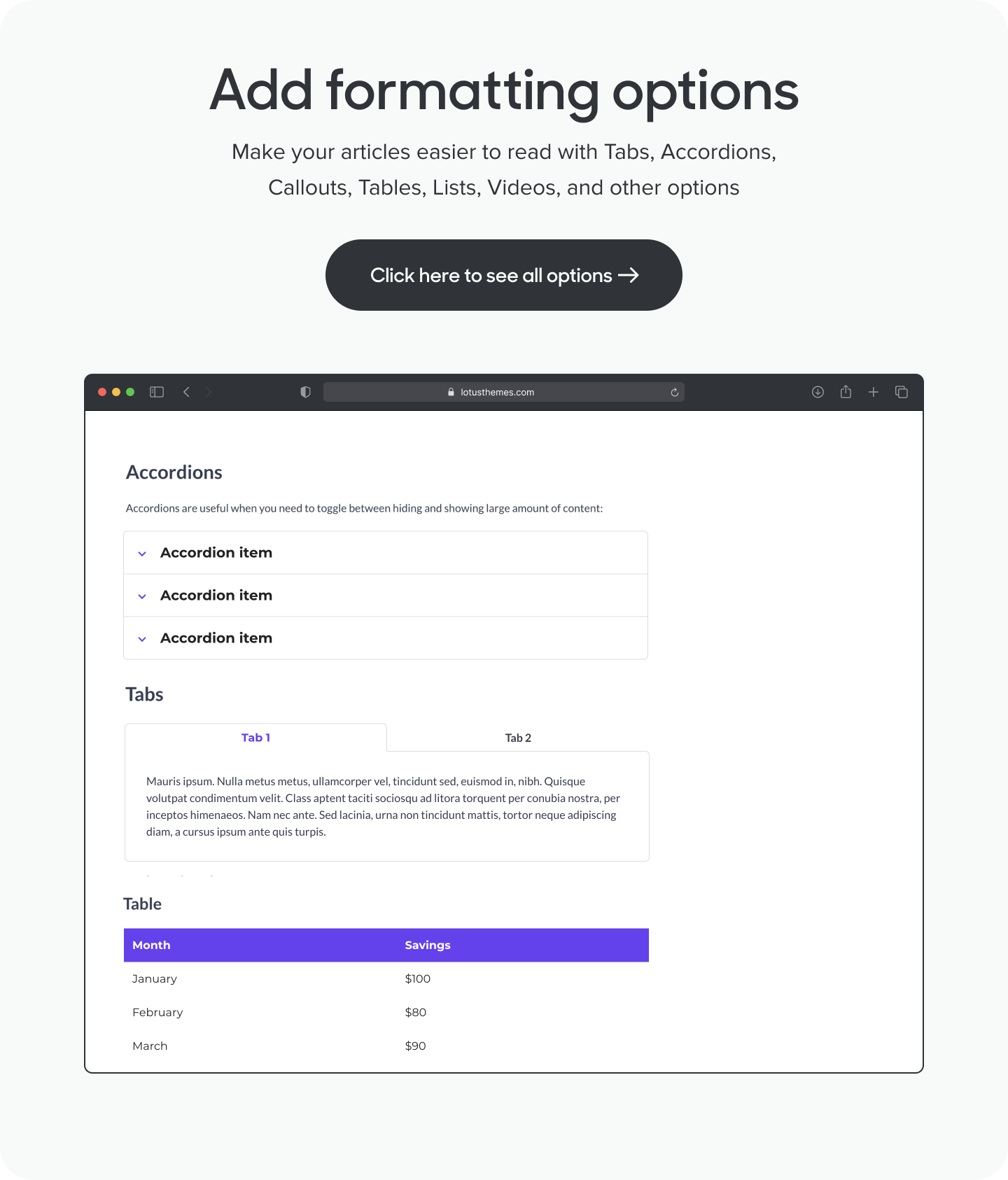 Article formatting options