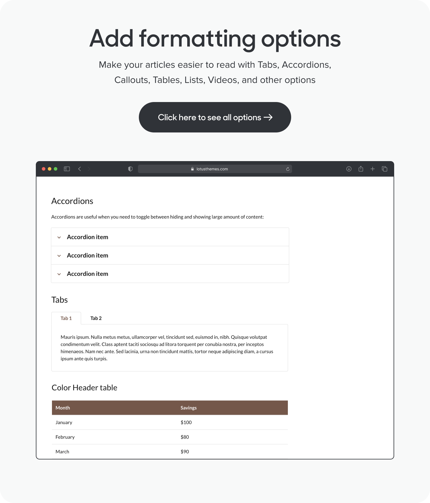 Article forematting components