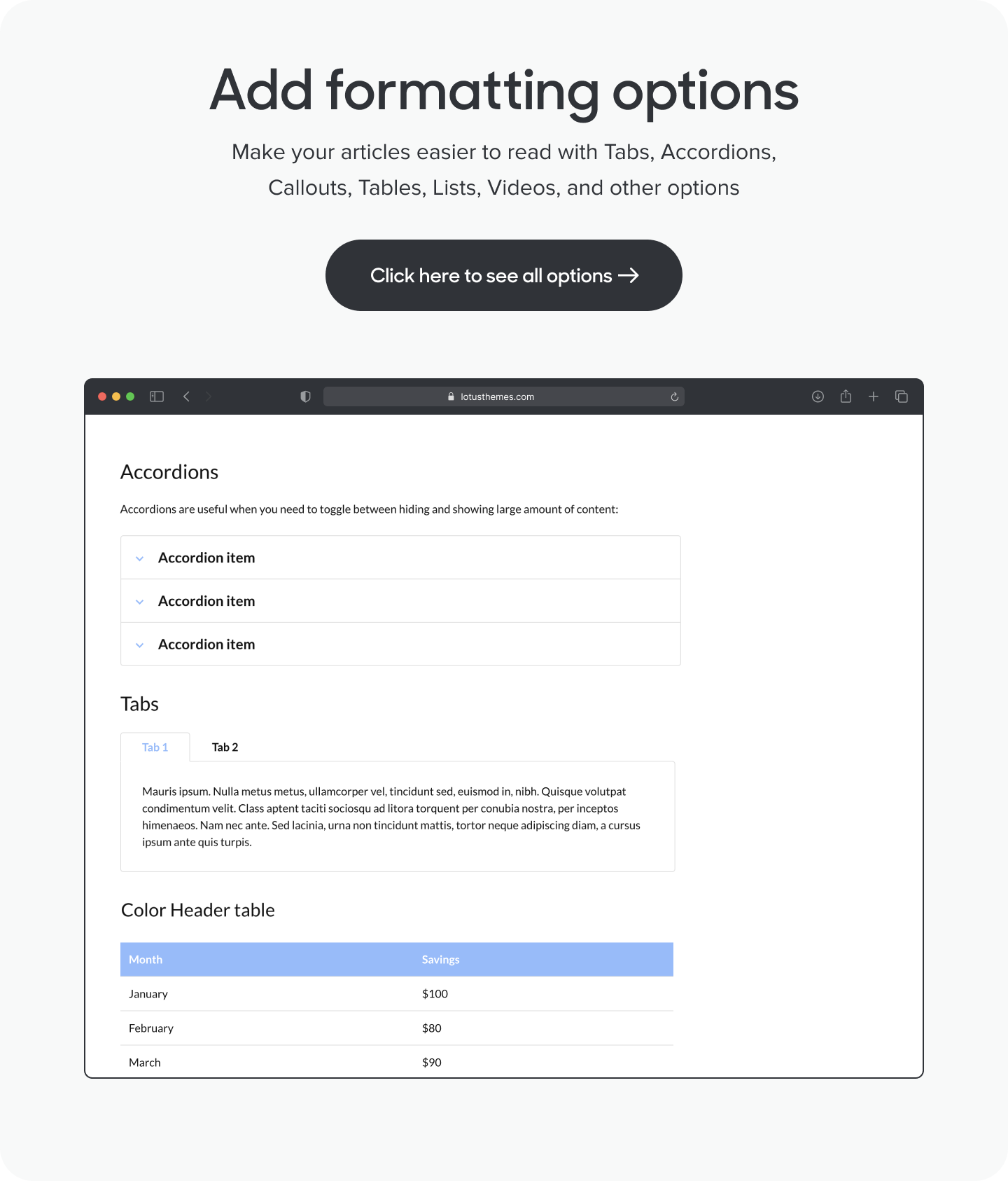 Article forematting components