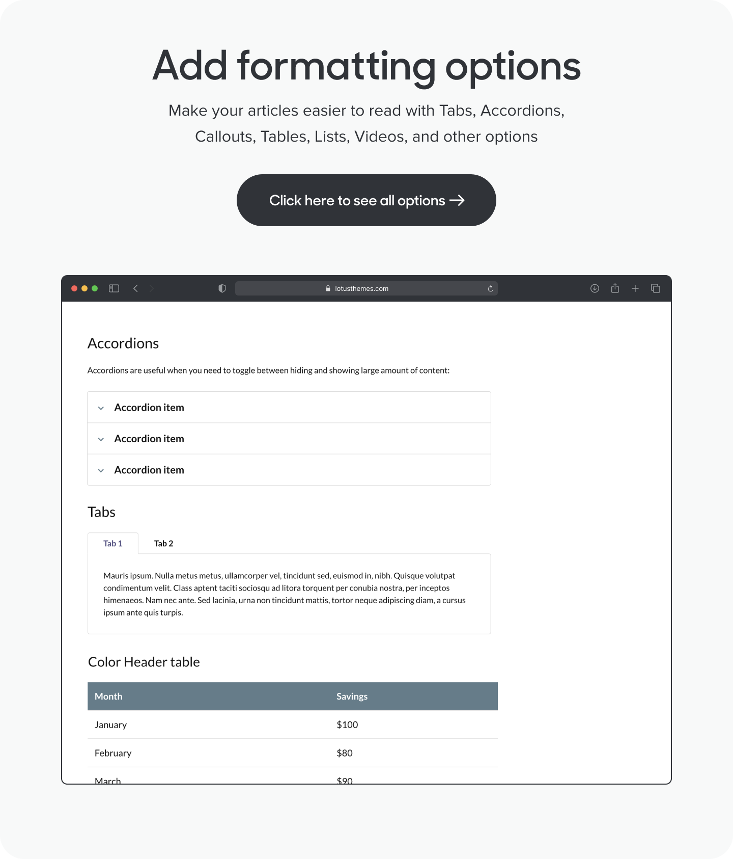 Article forematting components